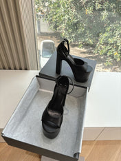 PLATFORM ANKLE STRAP HEELS IN BLACK SMOOTH CALFSKIN
