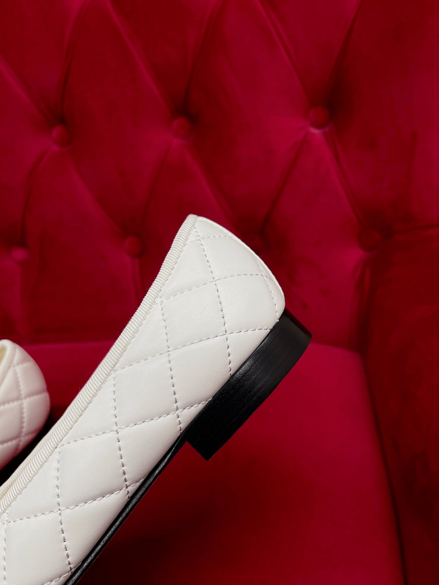 ballet flat black white quilted lambskin