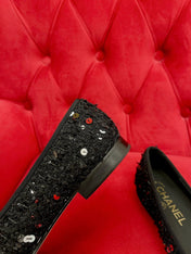 ballet flat black gold tweed metal calfskin