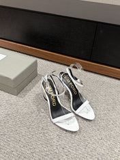 PADLOCK POINTY NAKED SANDAL 85 MM IN WHITE CALFSKIN