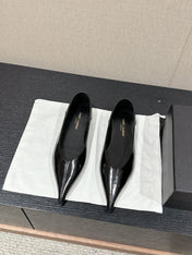 SL NOUR POINTED TOE BALLET BLACK CALFSKIN
