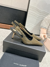 LEE SLINGBACK MID PUMPS IN ARMY GREEN SHINY CALFSKIN