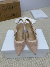 DIOR HIGH SLINGBACK 65 MM 25S IN NUDE LACE NET FABRIC AND SUEDE