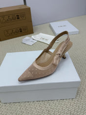 DIOR HIGH SLINGBACK 65 MM 25S IN NUDE LACE NET FABRIC AND SUEDE