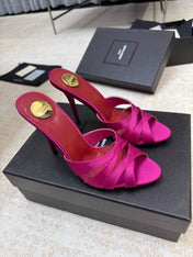 YSL 26S HEELED SANDALS 105 MM IN DARK PINK SATIN