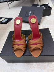 YSL 26S HEELED SANDALS 105 MM IN CLAY BROWN SATIN