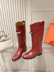 HM 26S TALL FLAT BOOTS IN DARK RED CALFSKIN