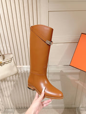 HM 26S TALL FLAT BOOTS IN COGNAC BROWN CALFSKIN