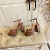 GG HORSEBIT PLATFORM SANDAL IN PENNY BROWN SHEEPSKIN