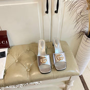 GUCCI 26S HIGH-HEELED SANDALS IN SILVER CALFSKIN WITH GOLD HARDWARE