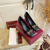 GUCCI 26S HORSEBIT MID-HEEL PUMPS 75 MM IN BLACK CALFSKIN