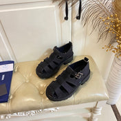 PRADA 26S BUCKLE FISHERMAN SANDALS CHUNKY SOLE IN BLACK CANVAS