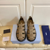 PRADA 26S BUCKLE FISHERMAN SANDALS CHUNKY SOLE IN BROWN CANVAS