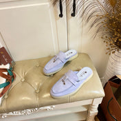 LP 26S LOCK CHARM MULES IN LIGHT PURPLE SUEDE GOLD HARDWARE