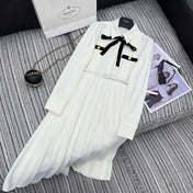 PRADA 25S LONG-SLEEVE COLLARED PLEATED DRESS 360