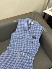 SLEEVELESS CHECKED DRESS WITH MATCHING BELT