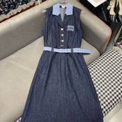 SLEEVELESS DENIM DRESS DARK INDIGO 266710