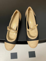 HIGH BALLET MARY JANE 50MM IN NATURAL BEIGE AND BLACK RAFFIA