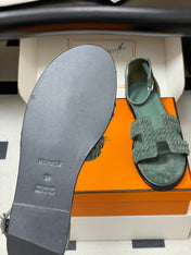 HM 25S SANTORINI SANDAL IN MUTED MINT GREEN SUEDE AND LAMBSKIN