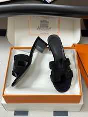 HM 25S ORAN HIGH‑HEEL SANDAL 50 MM IN BLACK LAMBSKIN WITH STONE DETAILS