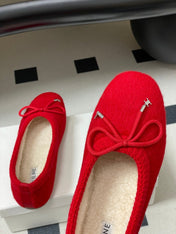 CELINE 26S BALLET FLATS IN RED WOOL WITH BOW STYLE 3