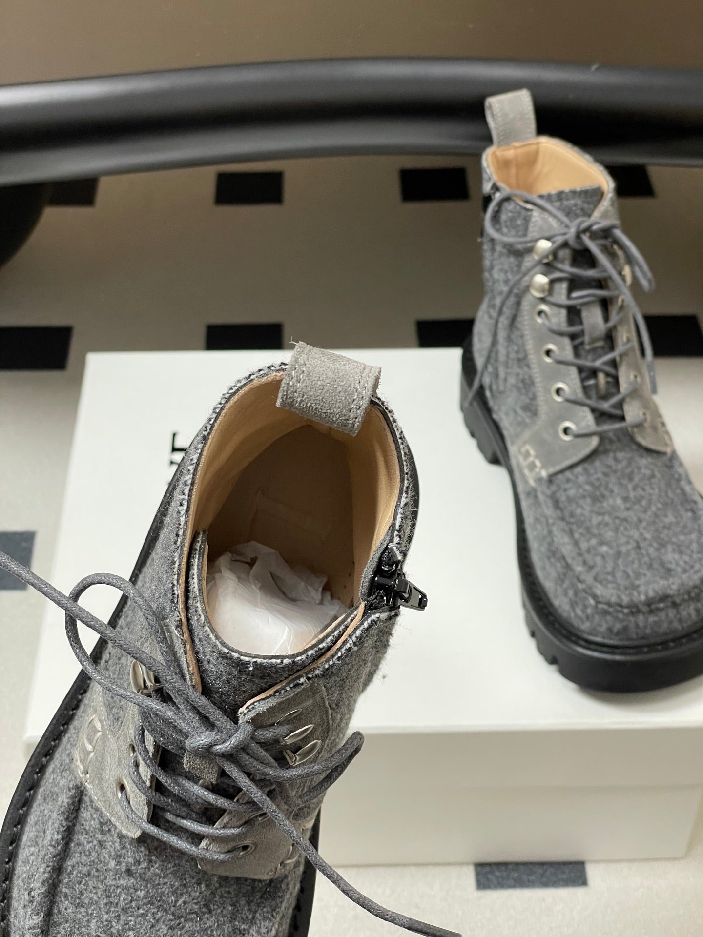 LOEWE 26S ANKLE BOOTS IN GRAY FABRIC