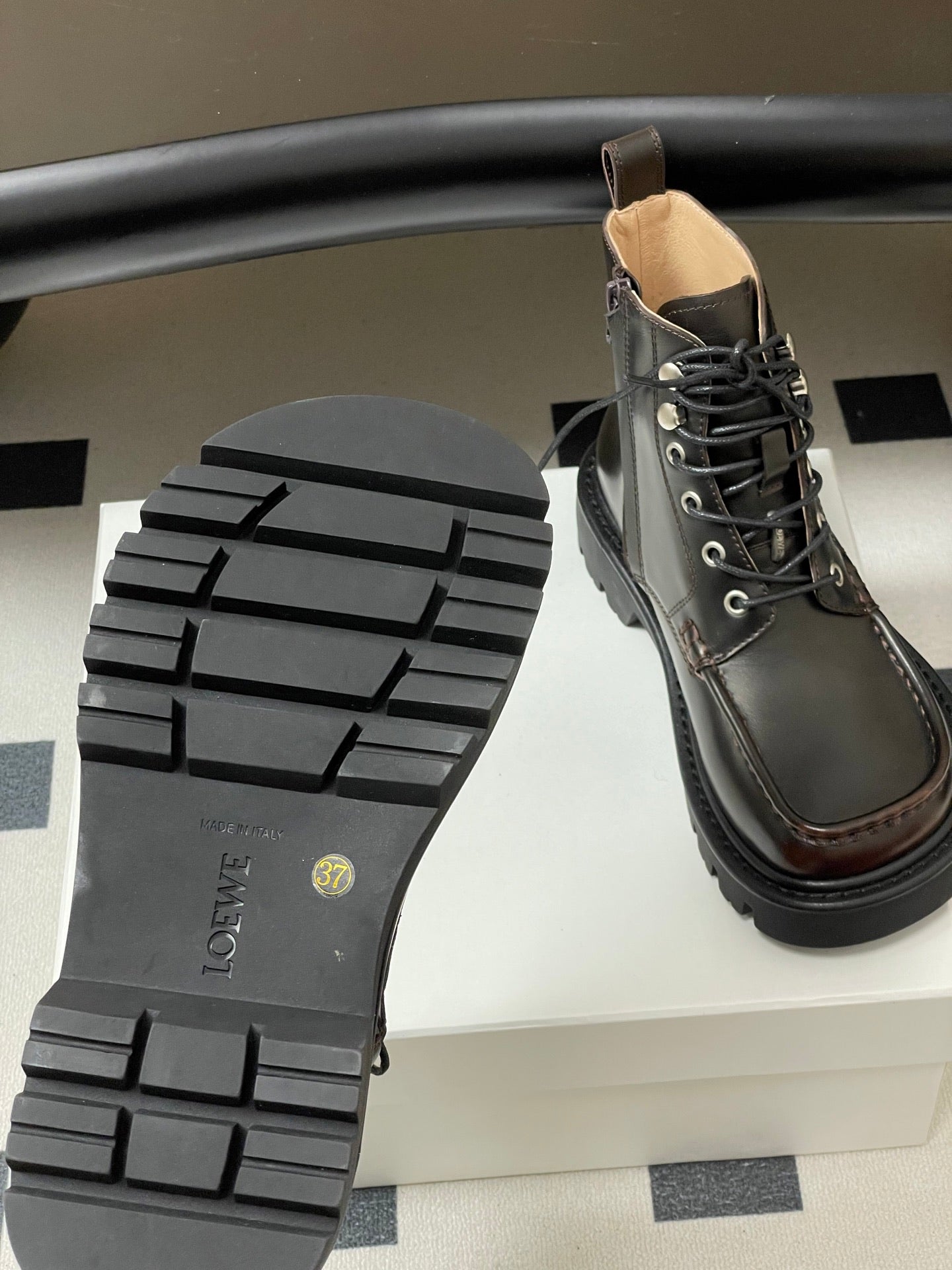 LOEWE 26S ANKLE BOOTS IN DARK BROWN CALFSKIN