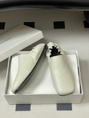 CELINE 26S ELASTIC-BACK FLAT SHOES IN WHITE LAMBSKIN