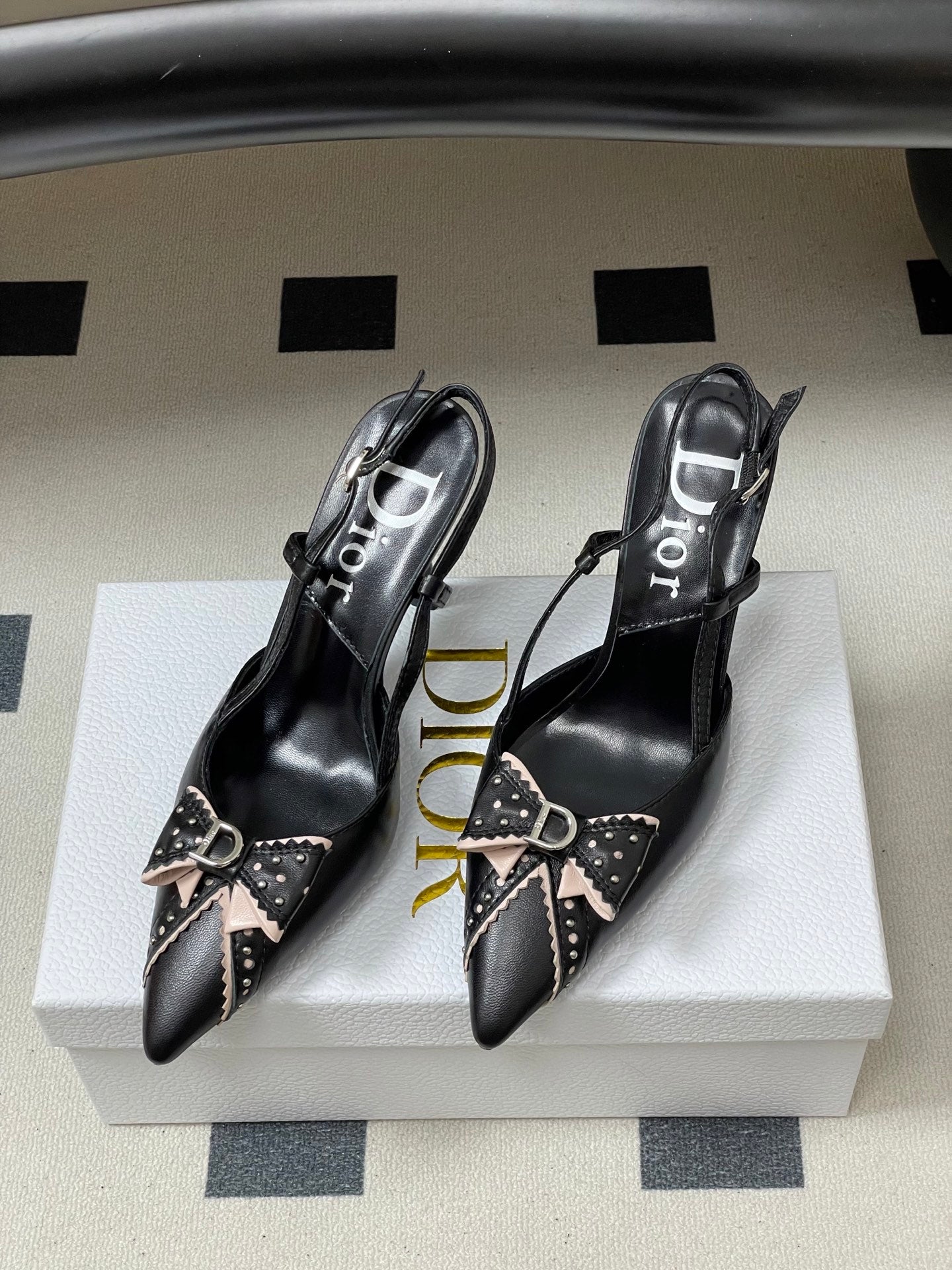 DIOR 26S SLINGBACK HIGH HEELS 100 MM IN BLACK CALFSKIN