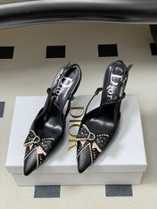 DIOR 26S SLINGBACK HIGH HEELS 100 MM IN BLACK CALFSKIN