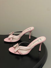 DIOR 26S HIGH HEEL SANDALS 100 MM IN LIGHT PINK CALFSKIN