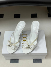 DIOR 26S HIGH HEEL SANDALS 100 MM IN WHITE CALFSKIN