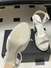 CHANEL 26S HIGH HEEL SANDALS 120 MM IN CREAM BEIGE SUEDE