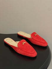 DIOR 26S MULES IN RED SUEDE WITH BOW