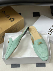DIOR 26S MULES IN LIGHT MINT GREEN SUEDE WITH BOW