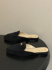 DIOR 26S MULES IN BLACK SUEDE WITH BOW