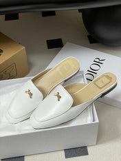 DIOR 26S MULES IN WHITE CALFSKIN WITH BOW