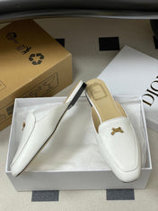 DIOR 26S MULES IN WHITE CALFSKIN WITH BOW