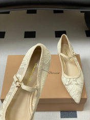 GIANVITO ROSSI 26S MARY JANE IN CREAM WHITE LACE
