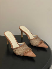 GIANVITO ROSSI 26S HIGH HEELS 85 MM IN BROWN SUEDE WITH RHINESTONE STRAP