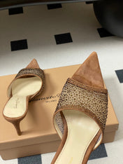 GIANVITO ROSSI 26S HIGH HEELS 85 MM IN BROWN SUEDE WITH RHINESTONE STRAP