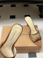 GIANVITO ROSSI 26S HIGH HEELS 85 MM IN BROWN SUEDE WITH RHINESTONE STRAP
