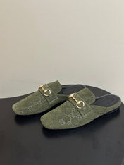 GUCCI 26S HORSEBIT LOAFER MULES IN MOSS GREEN SUEDE