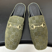 GUCCI 26S HORSEBIT LOAFER MULES IN MOSS GREEN SUEDE