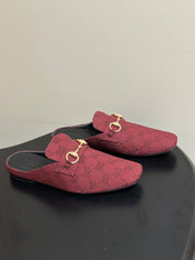 GUCCI 26S HORSEBIT LOAFER MULES IN RED CANVAS