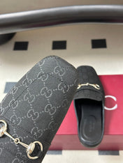 GUCCI 26S HORSEBIT LOAFER MULES IN BLACK CANVAS