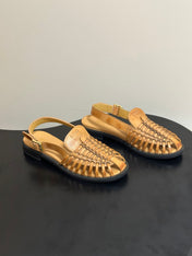 MIUMIU 26S SLINGBACK FISHERMAN SANDALS IN GOLD BROWN CALFSKIN