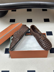 LP 26S BALLET FLATS IN DARK BROWN CALFSKIN WITH BASKETWEAVE DESIGN