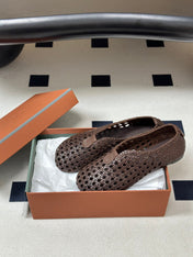 LP 26S BALLET FLATS IN DARK BROWN CALFSKIN WITH BASKETWEAVE DESIGN