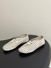 LP 26S BALLET FLATS IN CREAM WHITE CALFSKIN WITH BASKETWEAVE DESIGN